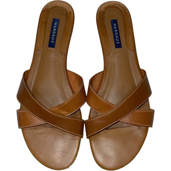 Margaux Handmade Brown Leather Slides     Size: EU 40M US 8.5 - Picture 1 of 7